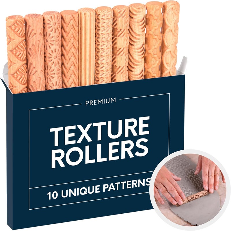 Byllstore Clay Texture Rollers | 10-Pack | 5 in x 0.65 in | Premium Wooden Pottery Tools - Image 1